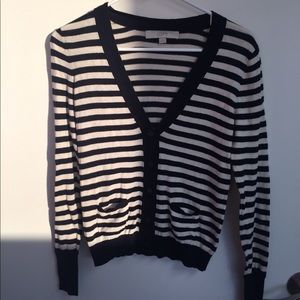 LOFT Striped (tan and navy) cardigan